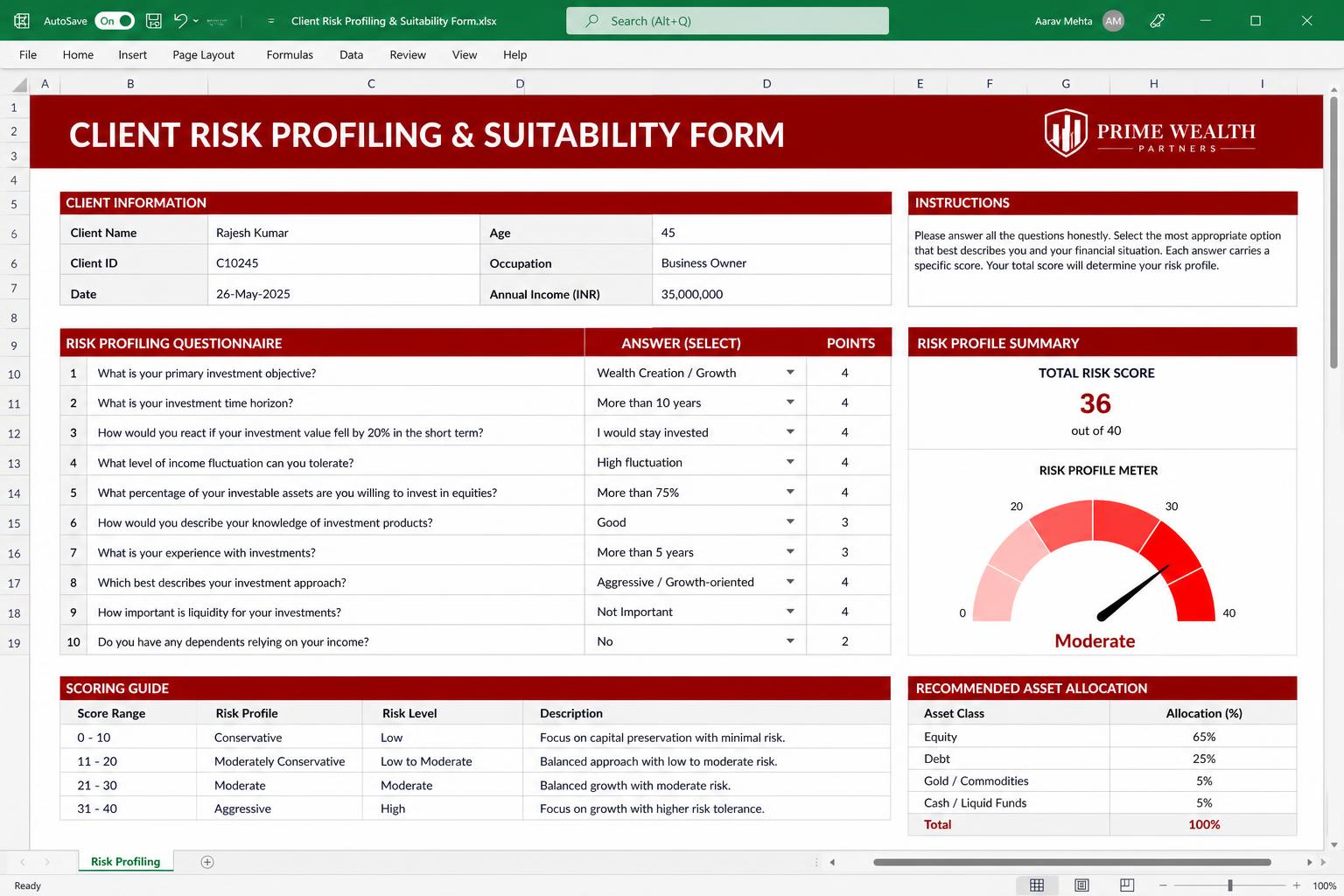 Client Risk Profiling & Suitability Form